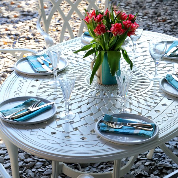 White 4 seater Oval Garden Table Set 1