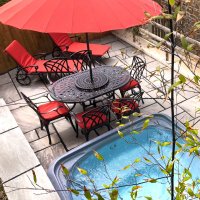 Anteprima: Customer photo of the June 6 seater garden table and chairs in antique bronze with terracotta cushions and parasol