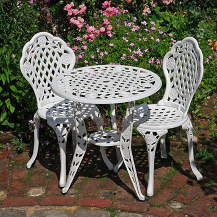 Set TAVOLO 2 sedie ferro antico stile set da giardino bistroset bianco metallo 
